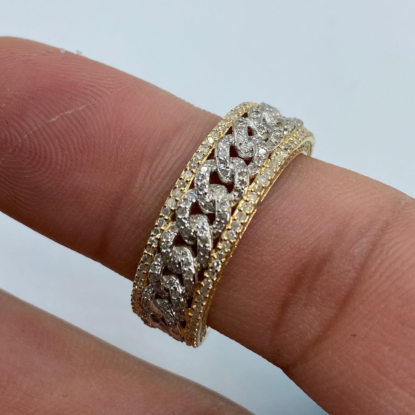 14K Gold 8MM Iced Cuban Core Link Diamond Ring