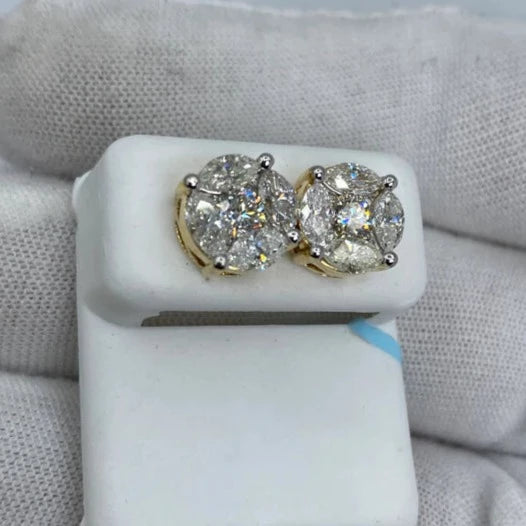 14K Flower Stud Diamond Earrings