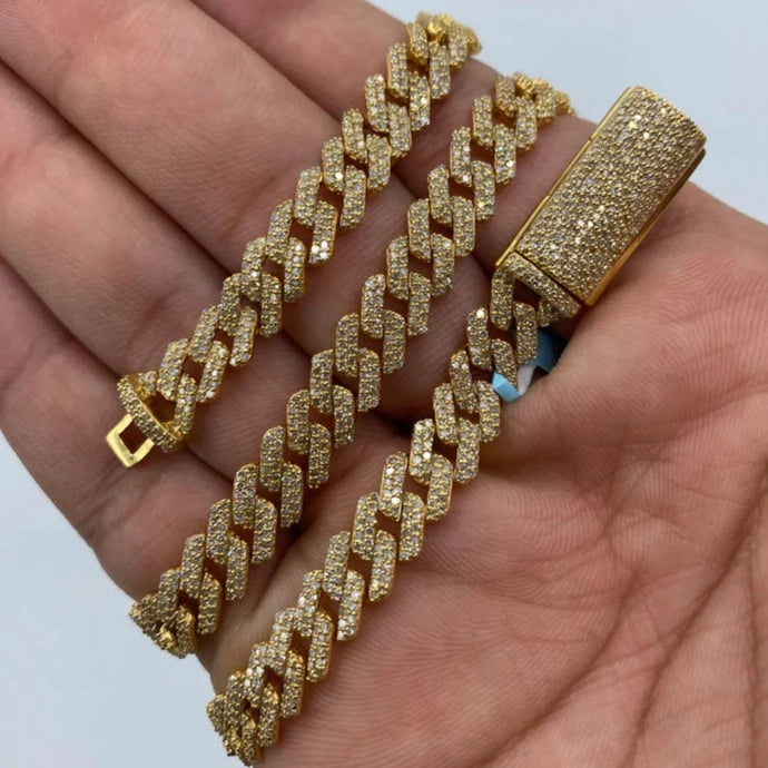 14K 8MM Cuban Link Diamond Chain 16-22"