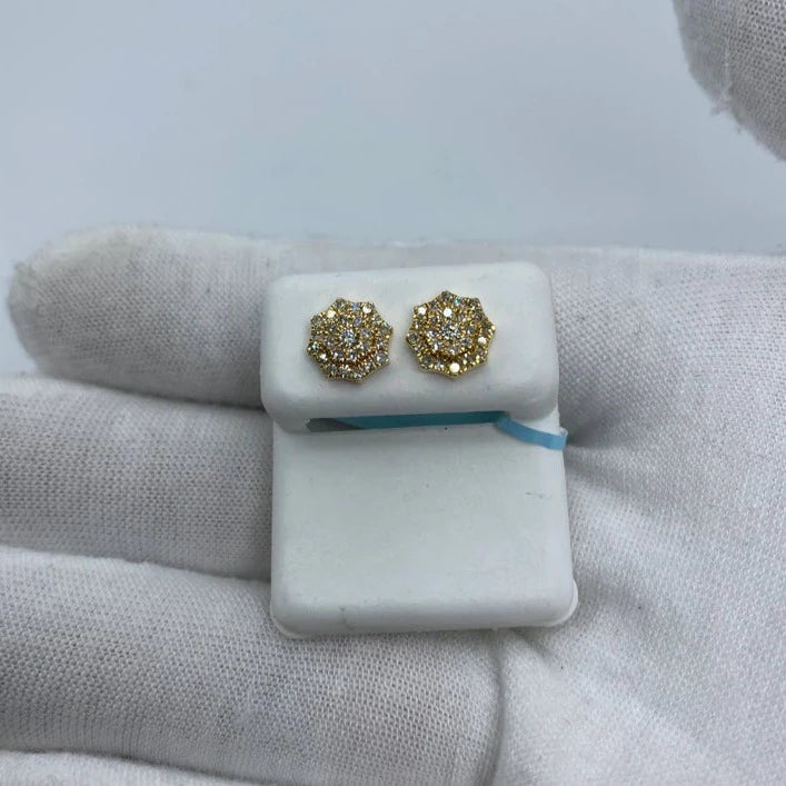 14K Octagon Diamond Earrings