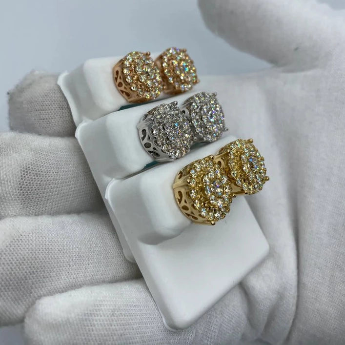14K Thick Circle Double Layer Cake Diamond Earrings 3.3ct