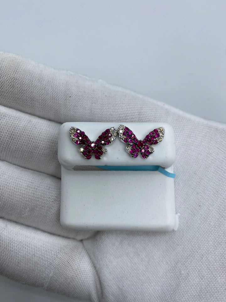 14K Purple Butterfly Diamond Earrings