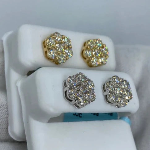 14K Flower Diamond Earrings 3.1ct