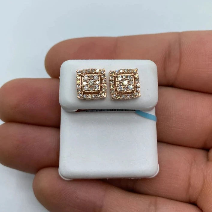 14K Square Box Diamond Earrings Large
