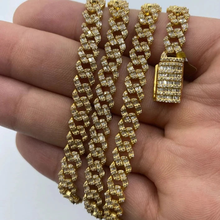 10K 6.5MM Cuban Link Diamond Baguette Chain 18-24"