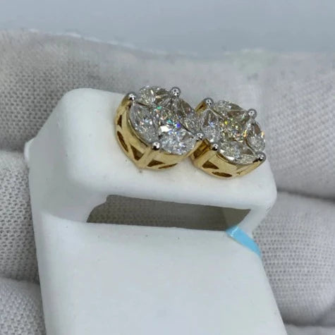 14K Flower Stud Diamond Earrings