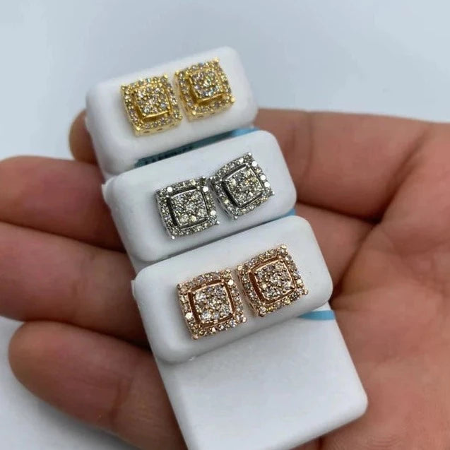 14K Square Box Diamond Earrings Large