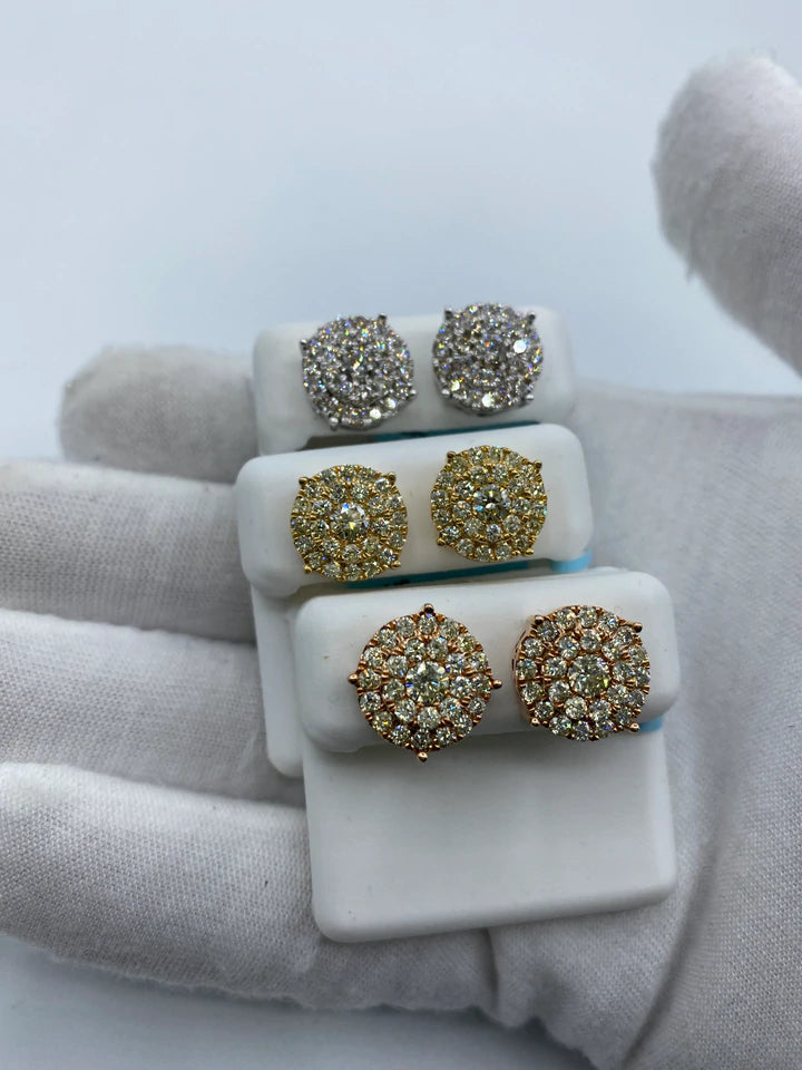 14K Thick Circle Double Layer Cake Diamond Earrings 2.2 CT