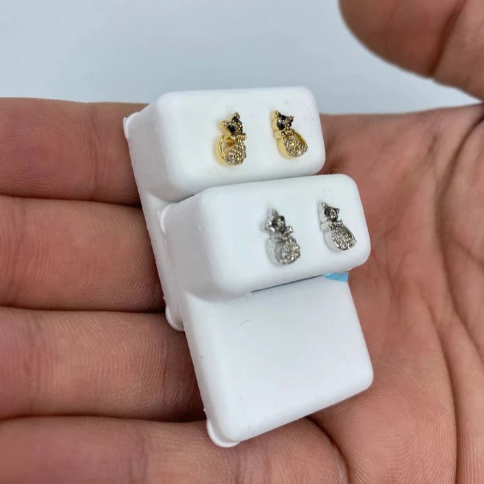 14K Cat Stud Diamond Earrings