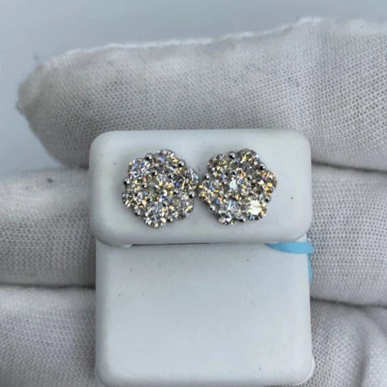 14K Flower Diamond Earrings 2.4ct