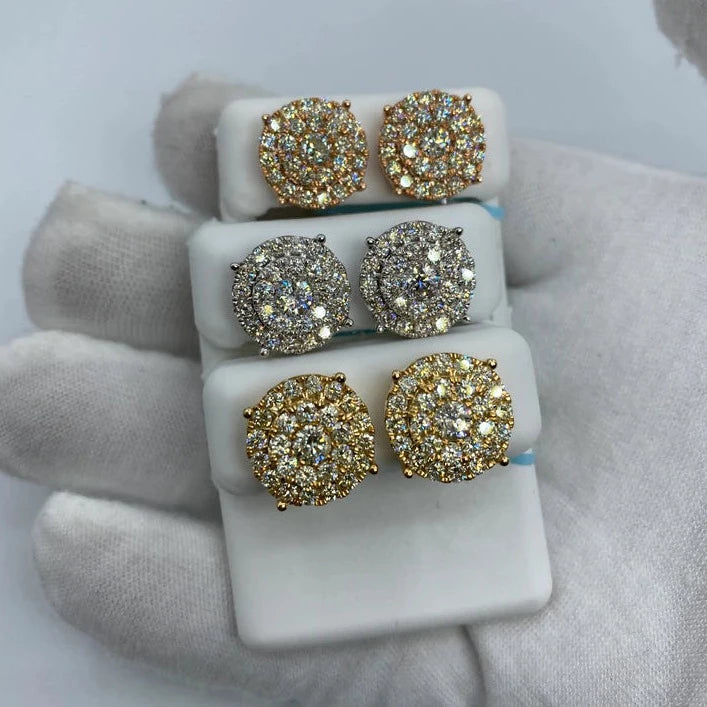 14K Thick Circle Double Layer Cake Diamond Earrings 3.3ct