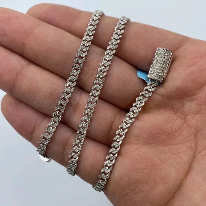 14K 4MM Cuban Link Diamond Chain 16-22"