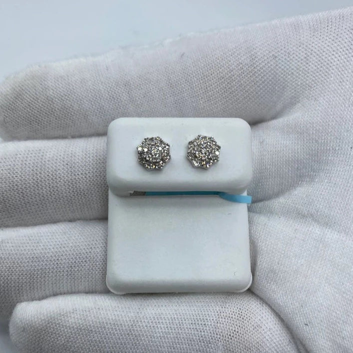 14K Octagon Diamond Earrings