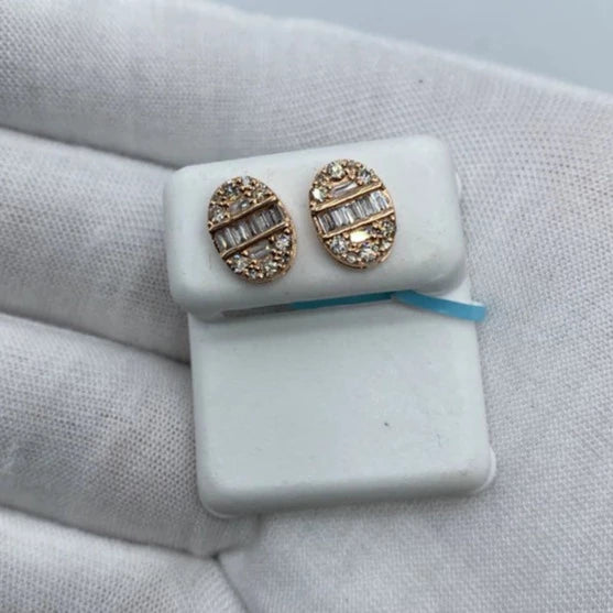 14K Oval Diamond Baguette Earrings
