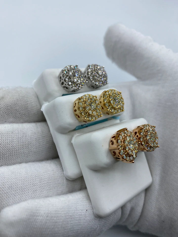 14K Thick Circle Double Layer Cake Diamond Earrings 2.2 CT