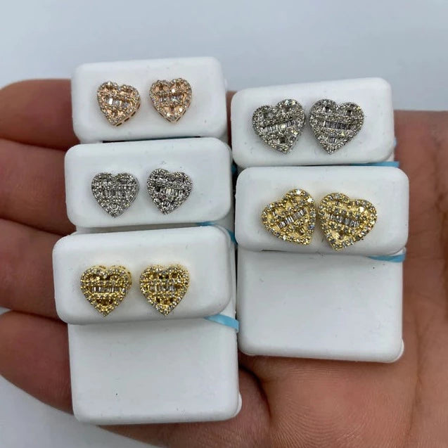 14K Heart Diamond Baguette Earrings