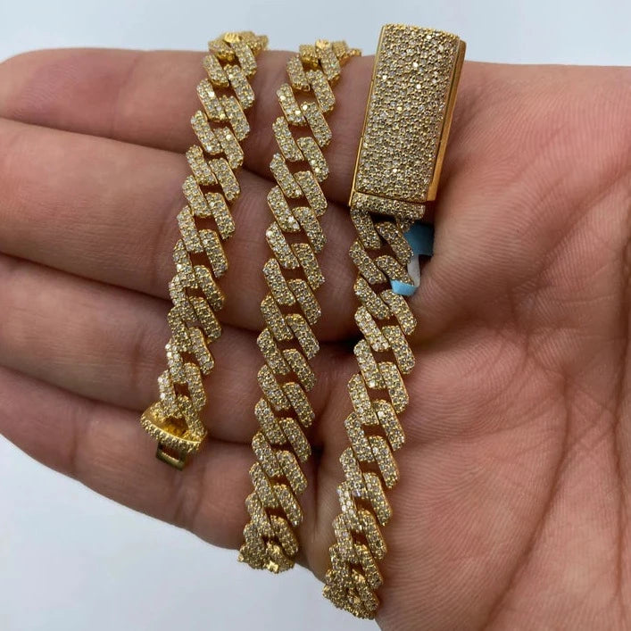 14K 8MM Cuban Link Diamond Chain 16-22"