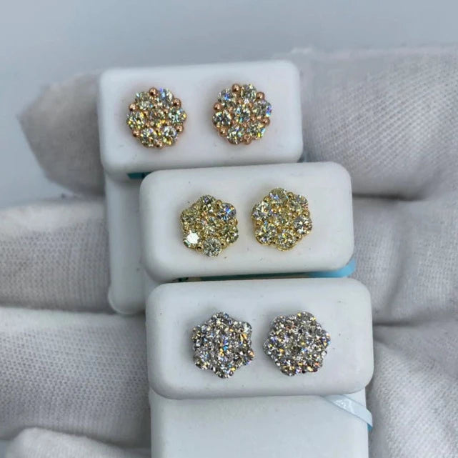 14K Flower Diamond Earrings 1.4ct