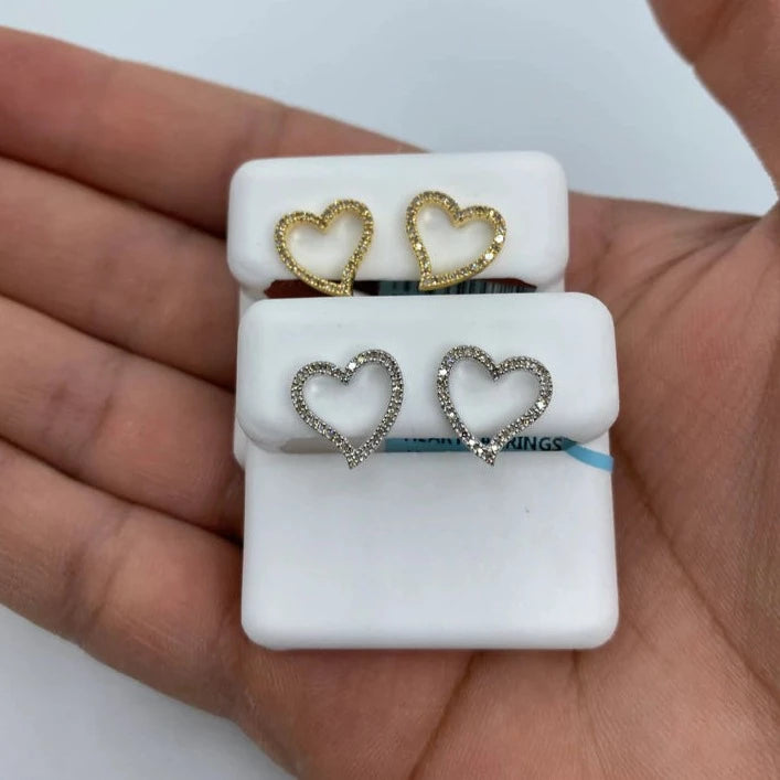 14K Open Heart Diamond Earrings