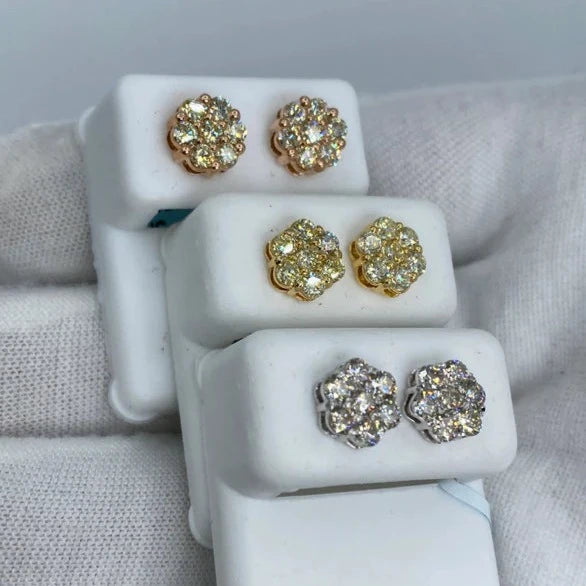 14K Flower Diamond Earrings 1.4ct