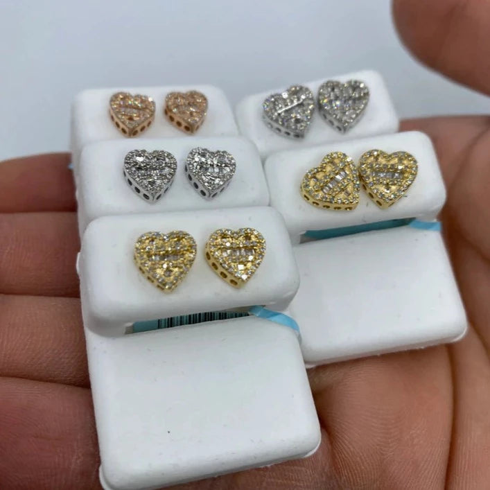 14K Heart Diamond Baguette Earrings