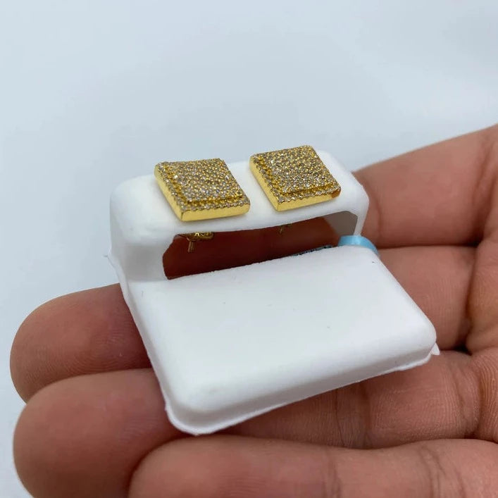 14K Square Flat Diamond Earrings
