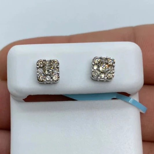 14K Square Stud Diamond Earrings 1.2ct