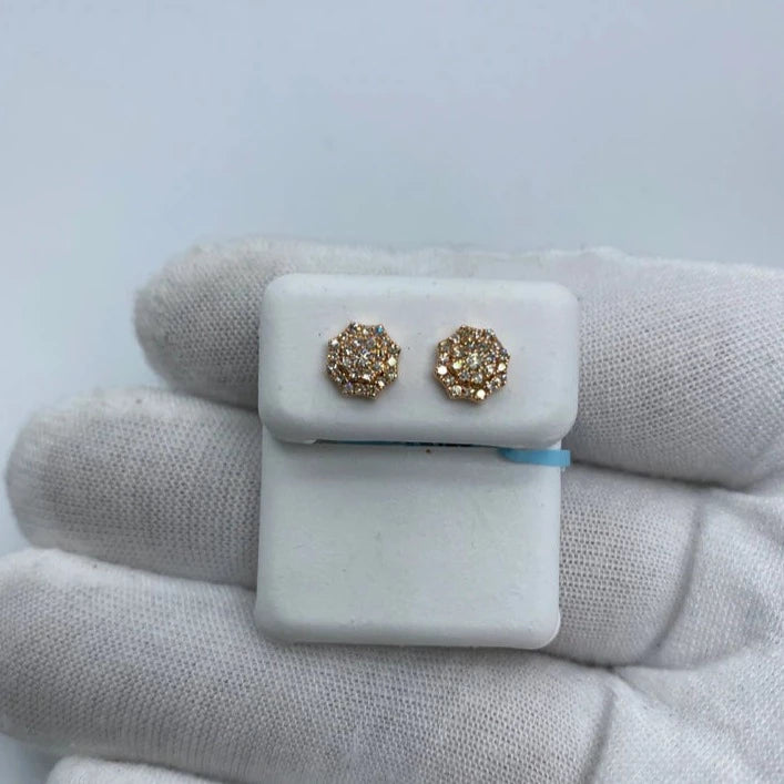 14K Octagon Diamond Earrings
