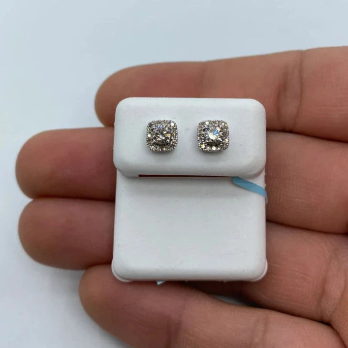 14K Big Rocks Square Diamond Earrings