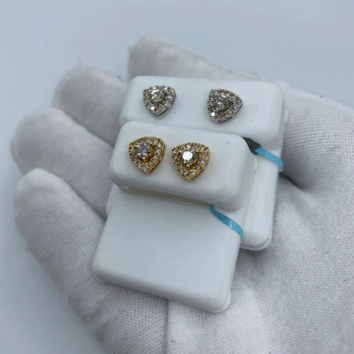 14K Triangle Large Center Stone Diamond Earrings