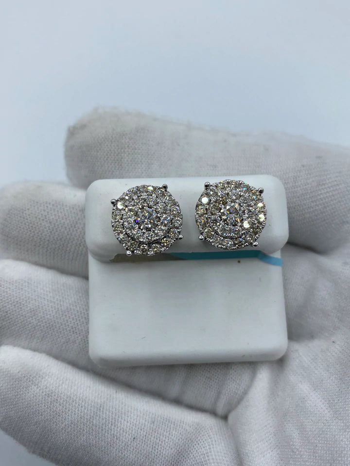 14K Thick Circle Double Layer Cake Diamond Earrings 2.2 CT