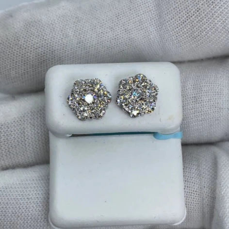 14K Flower Diamond Earrings 1.8ct