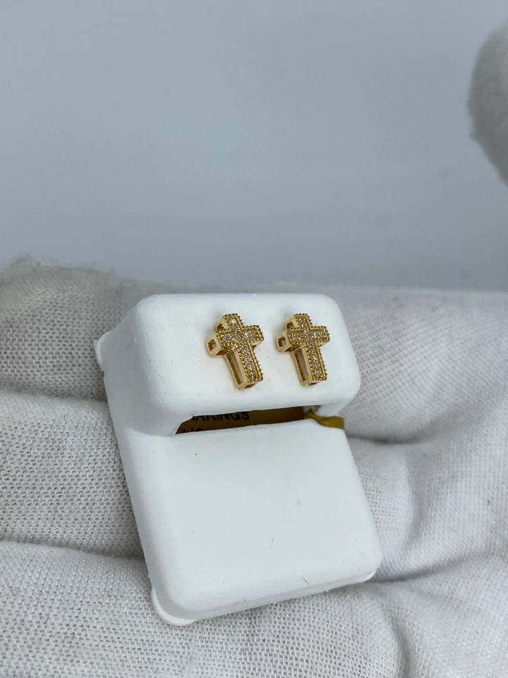14K Cross Diamond Earrings