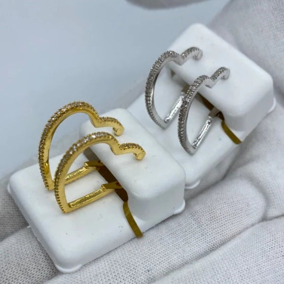 10K Heart Hoop Diamond Earrings