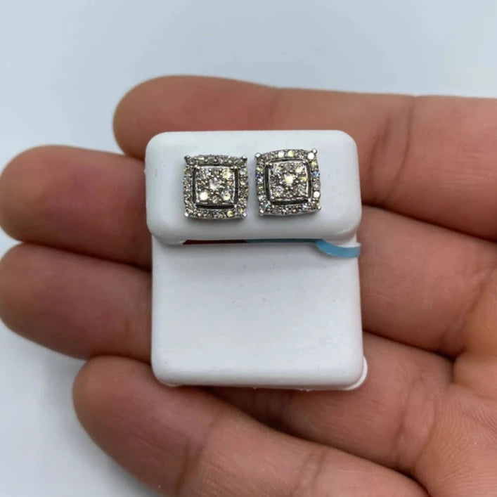 14K Square Box Diamond Earrings Large