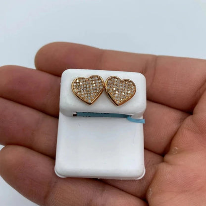 14K Heart Solid Rim Diamond Earrings