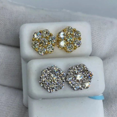 14K Flower Diamond Earrings 2.4ct