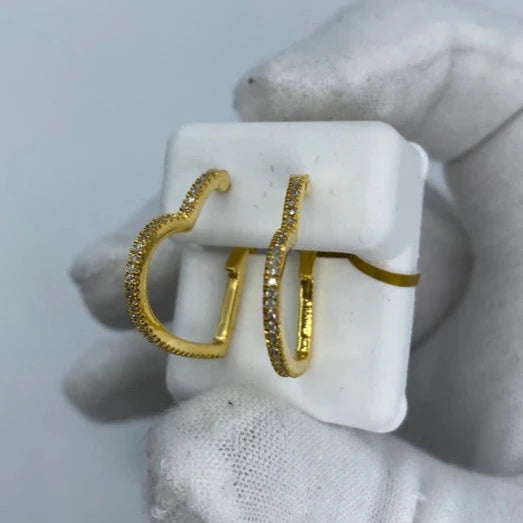10K Heart Hoop Diamond Earrings