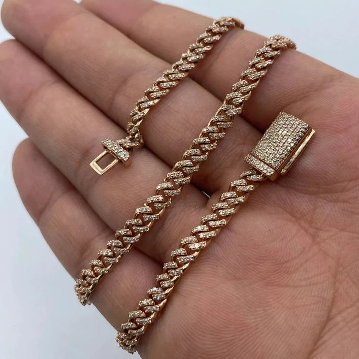 14K 4.5MM Cuban Link Diamond Chain 16-22"