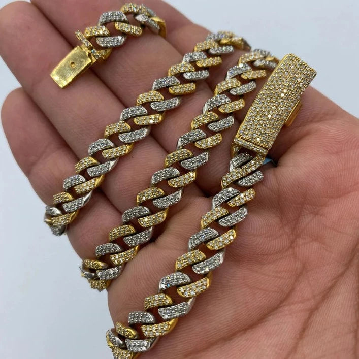 14K 8MM Cuban Link Diamond Chain 16-22"
