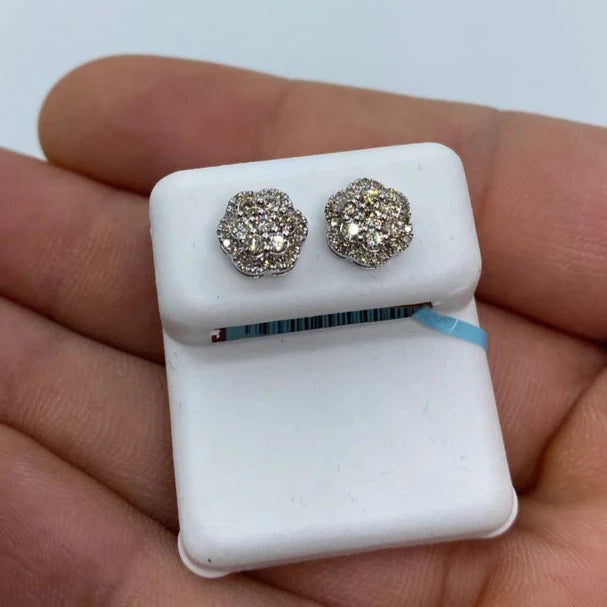 14K Small 3D Flower Diamond Earrings