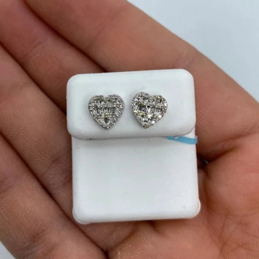 14K Heart Diamond Baguette Earrings