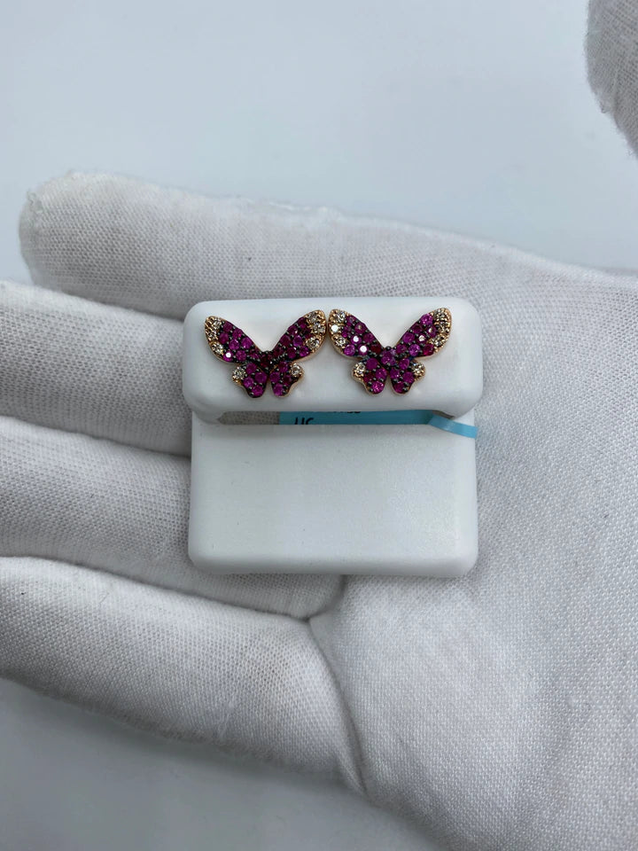 14K Purple Butterfly Diamond Earrings