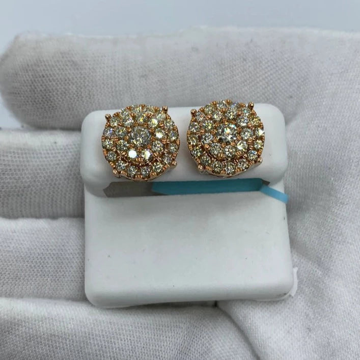 14K Thick Circle Double Layer Cake Diamond Earrings 3.3ct