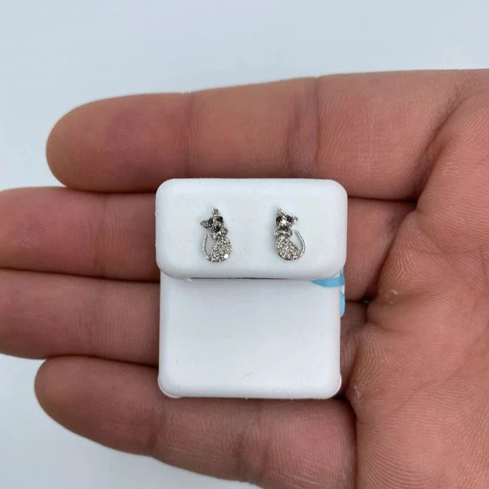 14K Cat Stud Diamond Earrings