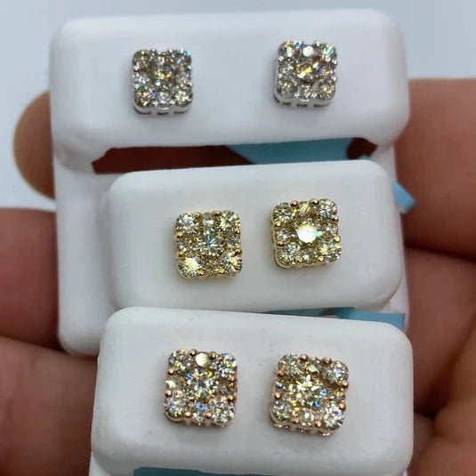 14K Square Stud Diamond Earrings 1.2ct
