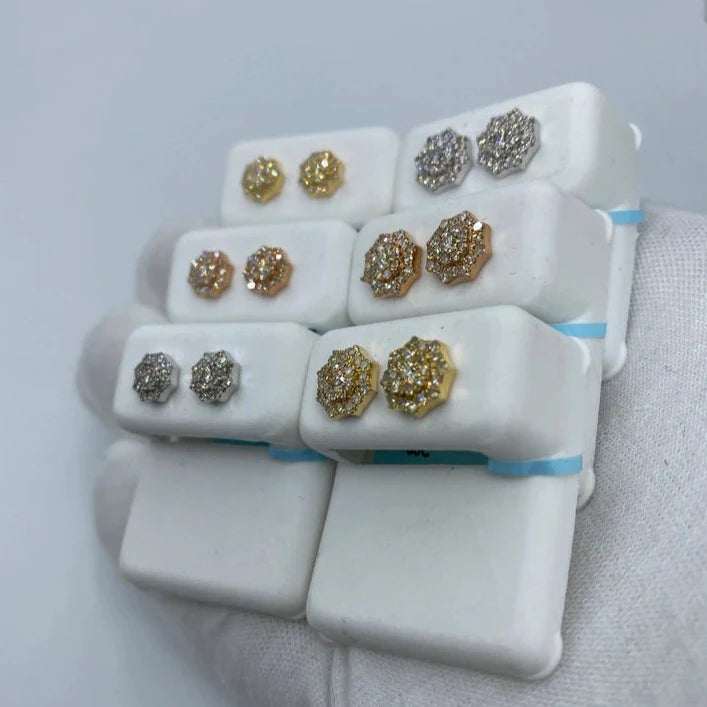 14K Octagon Diamond Earrings