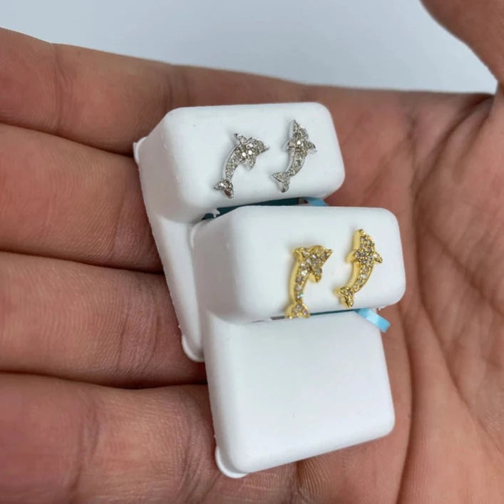 14K Dolphin Diamond Earrings