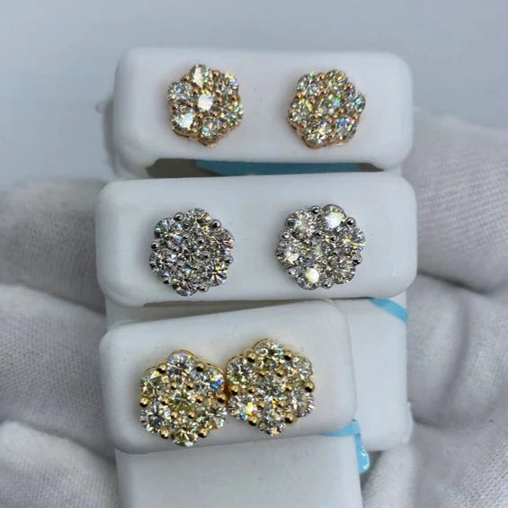 14K Flower Diamond Earrings 2.6ct