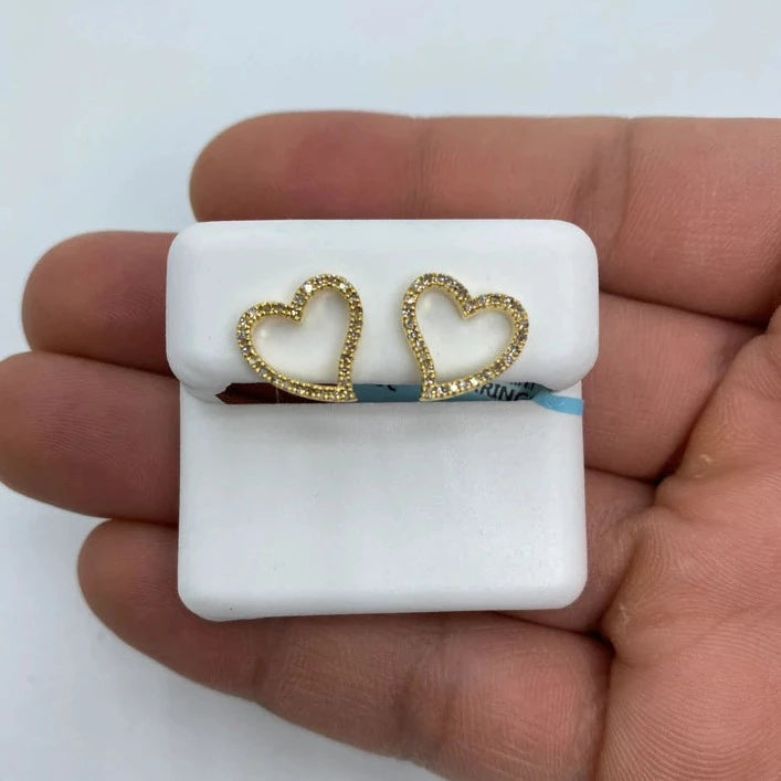14K Open Heart Diamond Earrings